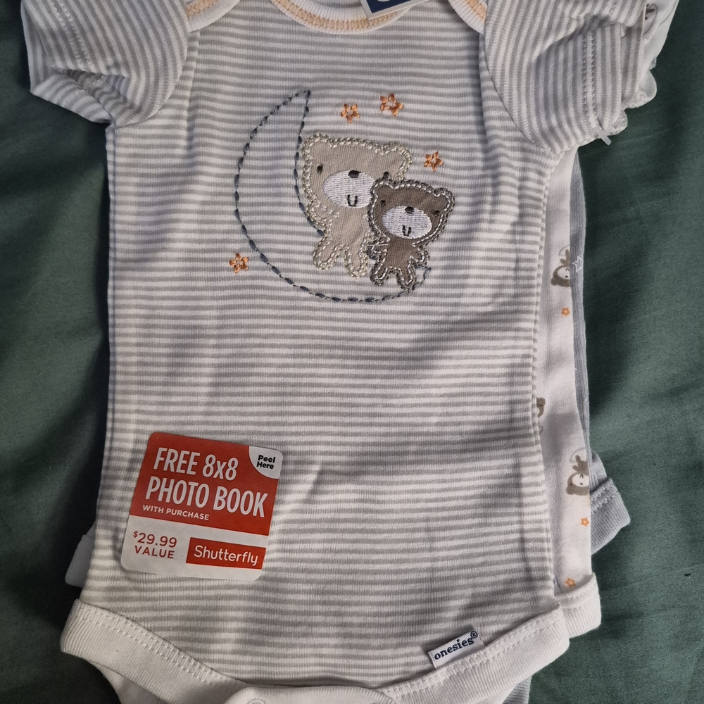 Striped Baby Onesie with Bear Design